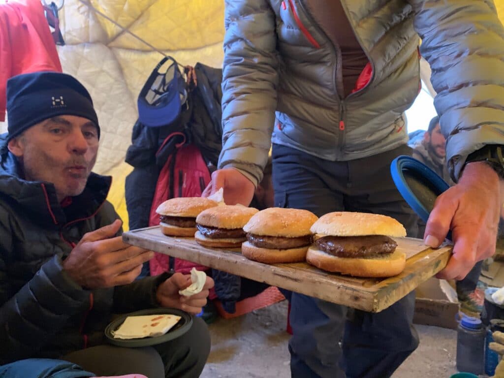 Eating burgers on Aconcagua