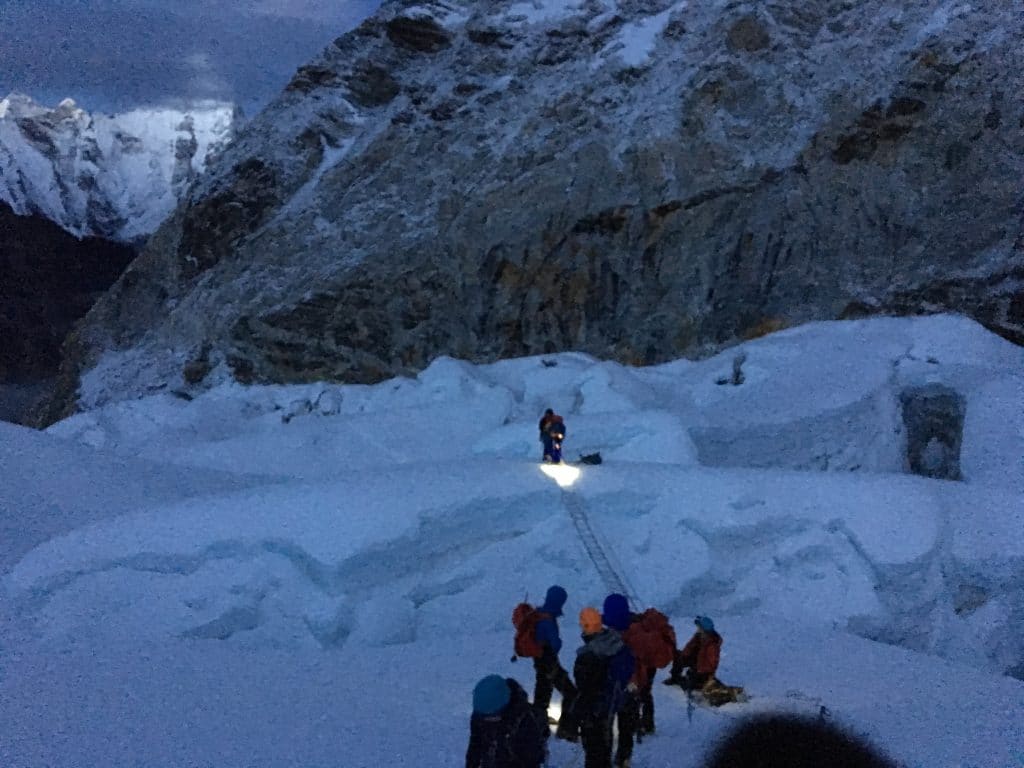 Climbing through the Glacier on Island Peak