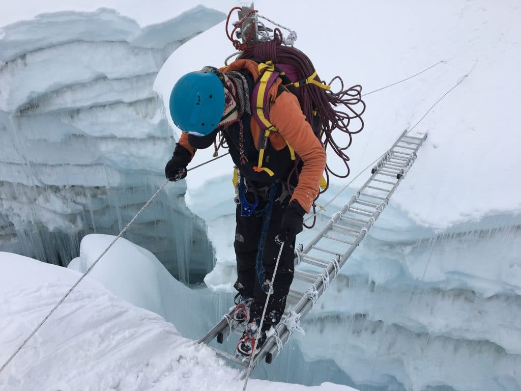 Crossing a Ladder on Island Peak